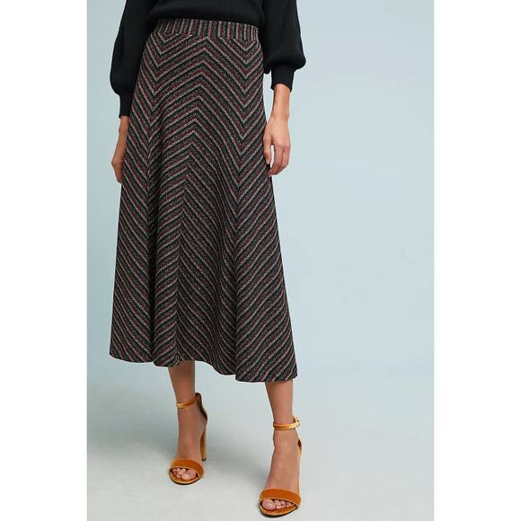 Anthropologie Dresses & Skirts - Anthropologie x Maeve Women's Chevron Shine Skirt Midi A Line Black Metallic M